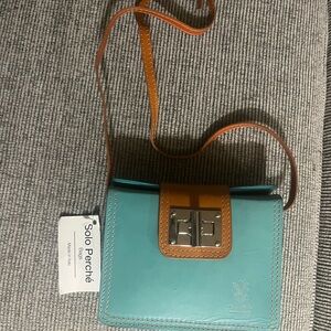 Solo perche Siena Turquoise and Tan Crossbody Bag brand new